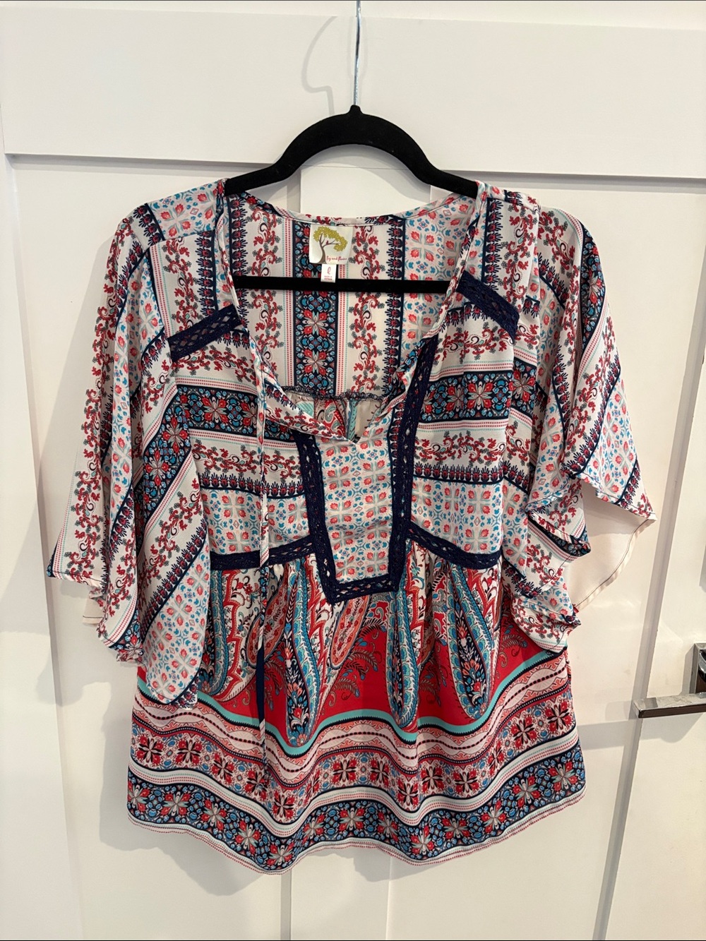 fig and flower Red, Blue & White Boho Border-Print Tunic